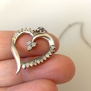 925 Sterling Heart Necklace Pendant with 5 Diamonds Fine Jewelry